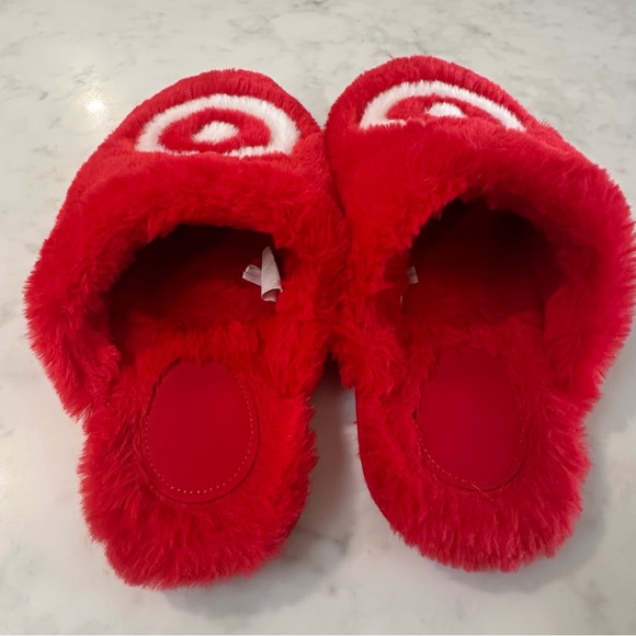 Target Red Plush Slippers with White Logo - Picture 5 of 8